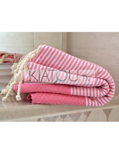 Fouta Nid d'Abeille Rose Macaron rayé...
