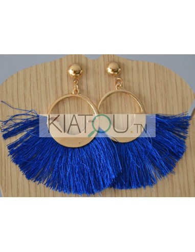 Boucles d'Oreille Pompons Bleu Roi et...