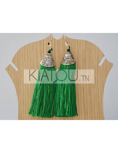 Boucles d'Oreille argenté pompon Vert
