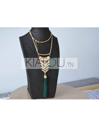 Collier long doré avec pompon Vert...