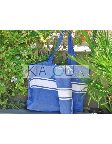 Coffret Fouta plate Bleu Grec + Sac...