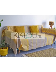 Jete Canape Beige Grege Raye Jaune Moutarde Ref 409 2 3m 100 Coton