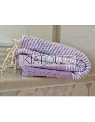 Fouta Nid d'Abeille Mauve rayé Blanc...