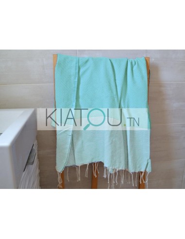 Fouta Nid d'Abeille Bleu Indien rayé...