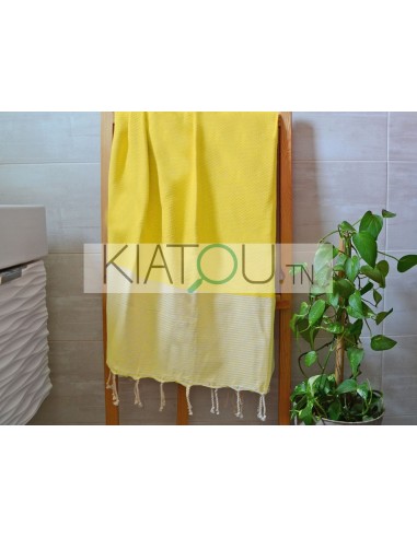 Fouta Nid d'Abeille Jaune Citron Rayé...