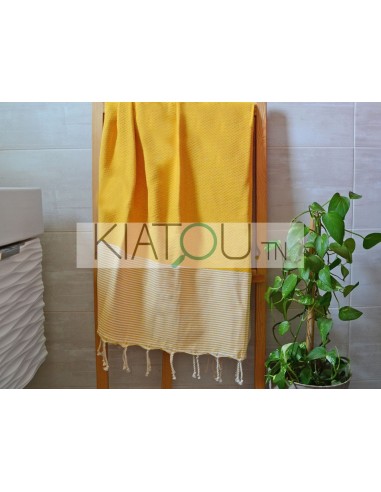 Fouta Nid d'Abeille Jaune Moutarde...
