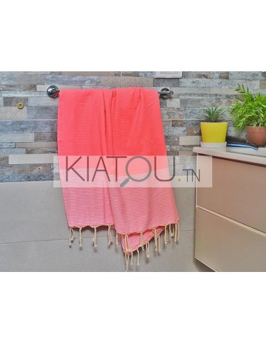 Fouta Nid d'Abeille Rose Fluo rayé...