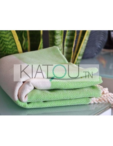 Fouta Chevron Vert Anis écru -  1*2m...