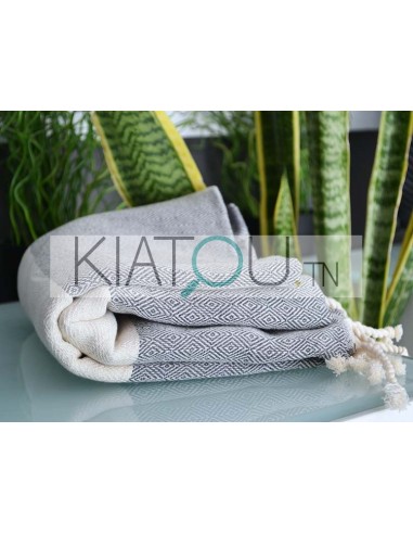 Fouta Chevron Gris Graphite & écru -...