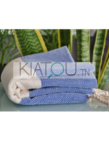 Fouta Chevron Bleu Grec & écru -...